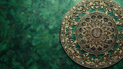 Ornate Gold Mandala on a Dark Green Background