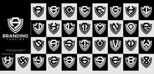 Line security shield letter A-Z initial logo set