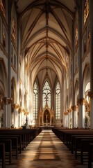 Fototapeta premium Sunlight streams into a grand church.