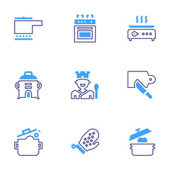 Cooking icon set. Bold line style. Duotone colors. Editable stroke. cooking, cooking pot, cooking stove, cook, pot, cutting board