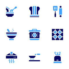 Cooking icon set. Bold style. Duotone colors. chef, cooking time, cooking, cook, extractor, camping gas, cooking stove