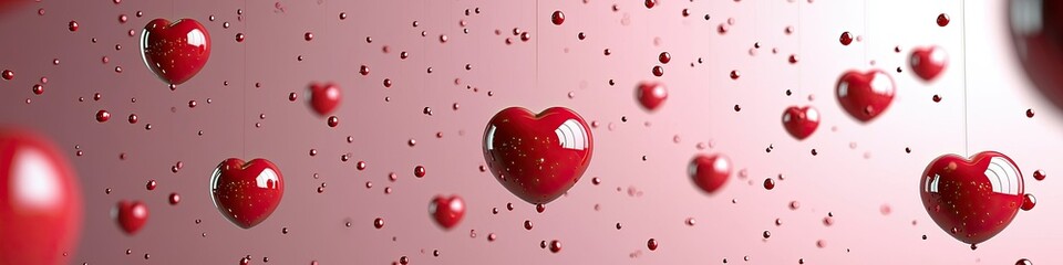 Obraz premium Red Hearts Falling Gently Through Pink Air