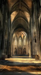 Fototapeta premium Sunlight streams into a grand cathedral.