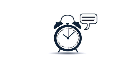 An illustrative alarm clock with speech bubble, symbolizing the importance of time management and communication.