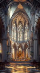 Fototapeta premium Sunlight streams into a grand cathedral.