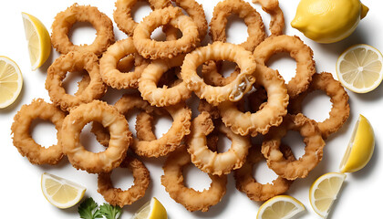 Crispy Fried Calamari Rings with Lemon Slices