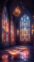 Obraz premium Sunlit Gothic church interior