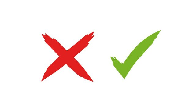 Green check mark, red cross mark Animation. Animated checklist signs, approval badge. Flat and modern checkmark transparent background 4K