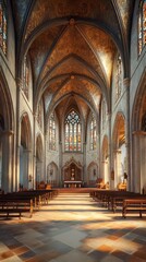 Obraz premium Sunlit Gothic church interior