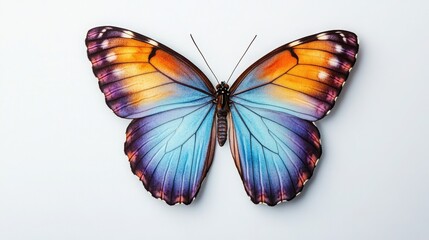 A vibrant butterfly showcasing stunning orange and blue patterns, perched gracefully, symbolizing nature's beauty and transformation.