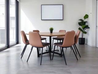 Modern conference room with stylish furniture and bright atmosphere.