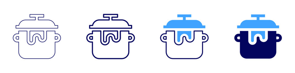 Induction pot icon in 4 different styles. Thin Line, Line, Bold, and Bold Line. Duotone style. Editable stroke