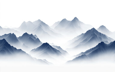A misty mountain range in the Lake District, white background, photorealistic, cinematic, professional photography, high resolution. 