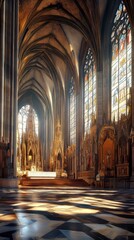 Obraz premium Sunlit Gothic church interior