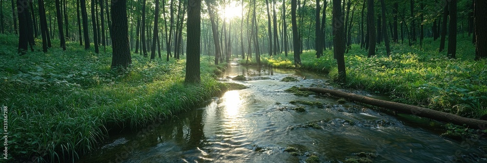 Poster a stream of water flows through a forest