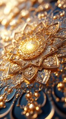 Obraz premium A Close-Up Of A Luxurious, Golden Mandala Design With Intricate Detailing And A Radiant Glow. It Evokes Feelings Of Opulence And Sophistication.