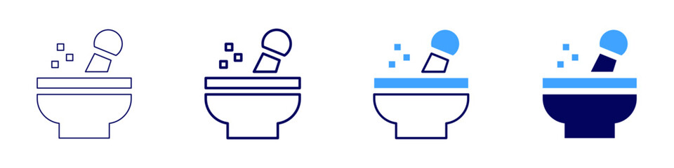 Mortar cooking icon in 4 different styles. Thin Line, Line, Bold, and Bold Line. Duotone style. Editable stroke