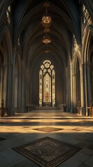 Fototapeta premium Sunlit Gothic cathedral nave