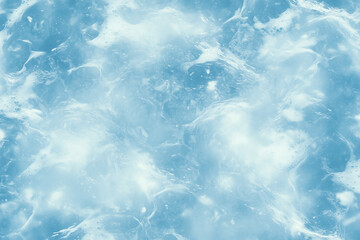 Turquoise Water Waves from Top View with Foam Texture and Bright Blue Background