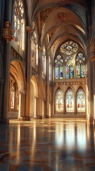 Sunlit Gothic cathedral interior