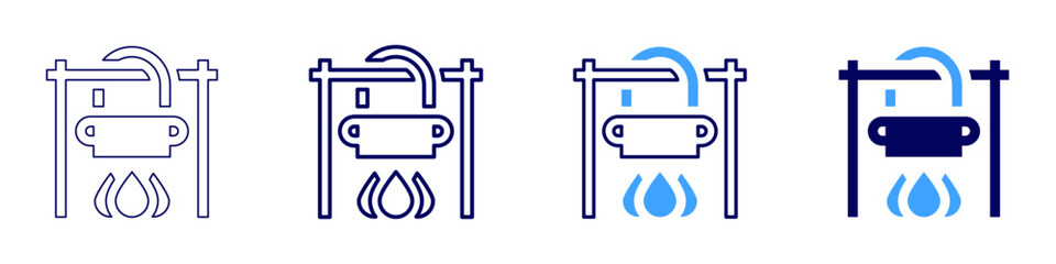 Pot on fire icon in 4 different styles. Thin Line, Line, Bold, and Bold Line. Duotone style. Editable stroke