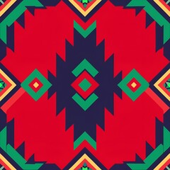  Seamless native knitted pattern Geometric triangular pattern with red  elements resembling a flag or symbol for cards, wallpaper, clothing, textures and products.