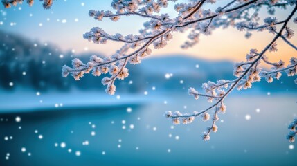 Trees covered by heavy snow in winter forest