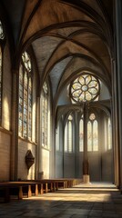 Fototapeta premium Sunlit Gothic church interior
