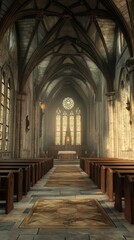 Fototapeta premium Sunlit aisle in a grand cathedral