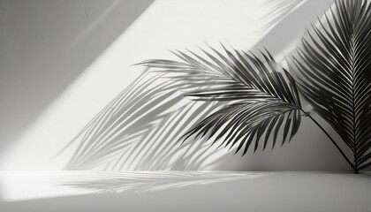 Striking Palm Leaf Shadows Play on a Minimalistic White Wall Backdrop, Offering a Creative and Stylish Concept for Bloggers and Interior Designers Seeking Innovative Visual Inspiration.