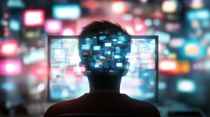 Person staring at a screen, digital world, digital addiction, technology, future concept