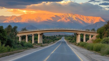 Naklejka premium Sunset highway bridge, Andes mountains, travel