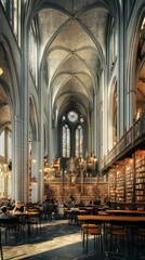 Obraz premium Grand cathedral library with readers