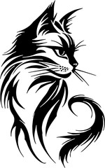 Obraz premium Artistic vector illustration of a graceful long-haired cat, showcasing intricate fur details and elegance. 