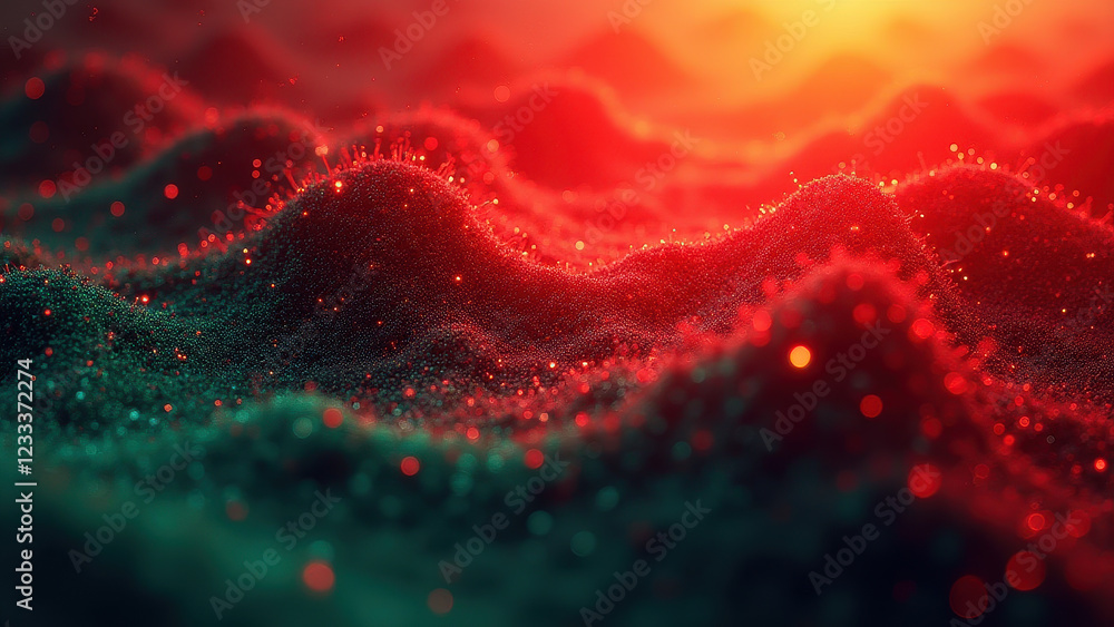 Poster red & green abstract particle background - abstract backgrounds