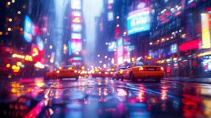 Rainy Night in the City: A Vivid Symphony of Lights and Motion