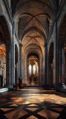 Fototapeta premium Sunlit Gothic cathedral nave