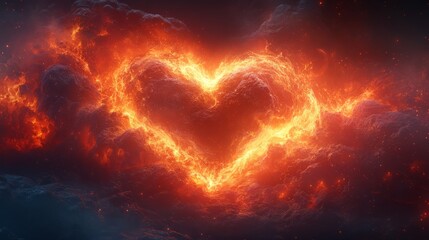 Fototapeta premium A Fiery Heart-Shaped Nebula Explodes With Intense Energy, Creating A Dramatic And Visually Stunning Image.