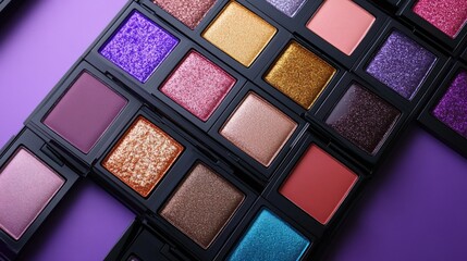 Flat Lay of Decorative Makeup Palettes on Lilac
