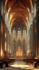 Fototapeta premium Sunlit Gothic church interior