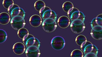 Naklejka premium Floating Iridescent Soap Bubbles on a Dark Background