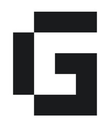 black font letter G with pixel 8bit style