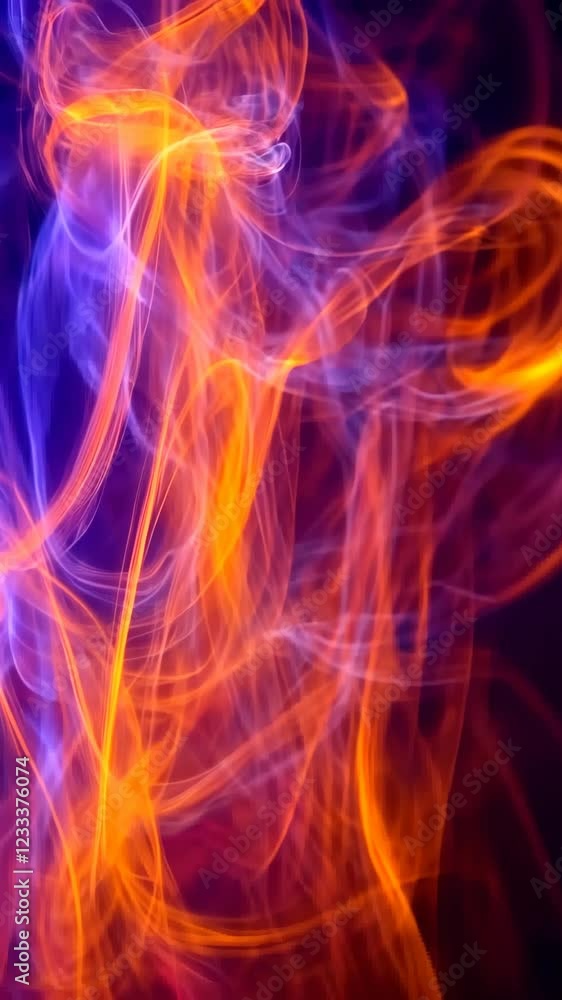 Poster colorful swirling smoke patterns create a dynamic visual display in vibrant hues of orange and blue