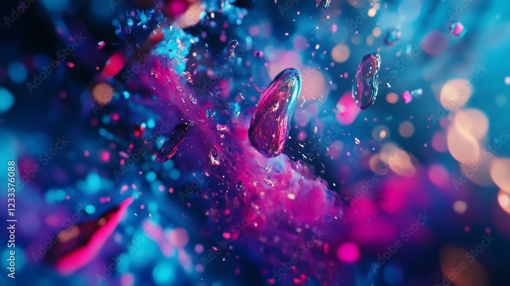 Poster abstract background with dynamic bokeh effects and floating water drop shapes