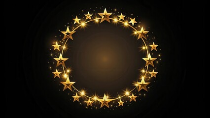A stylized gold circle with multiple stars arranged in a random pattern on a dark black background, evoking a sense of mysticism and wonder , celestial, universe