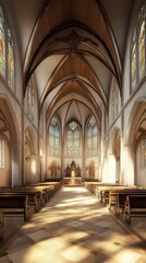 Fototapeta premium Sunlight streams through church's stained glass.