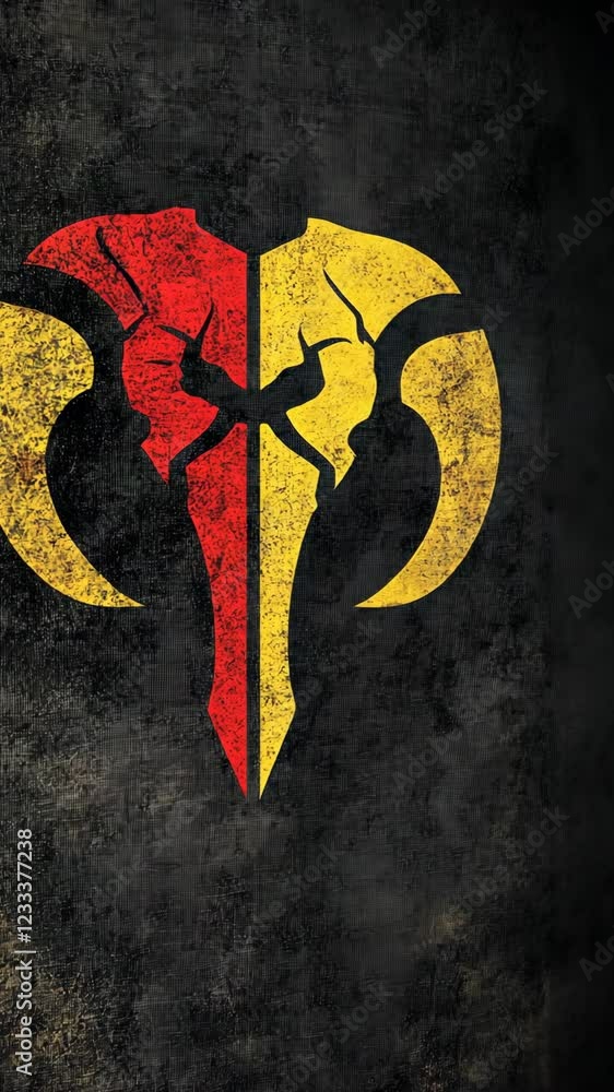 Aufkleber bold emblem with striking red and yellow colors on a textured black background representing strength
