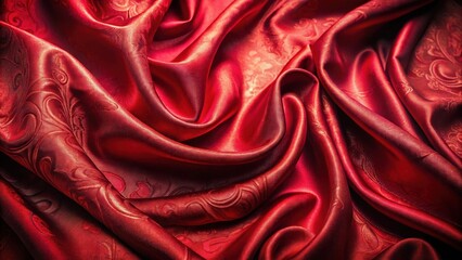 Fototapeta premium Rich red silk fabric with intricate patterns and luxurious sheen
