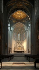 Fototapeta premium Tranquil church interior, bathed in light.
