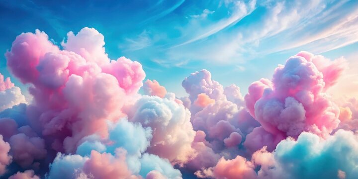 Cotton candy sky with fluffy clouds, dreamy atmosphere